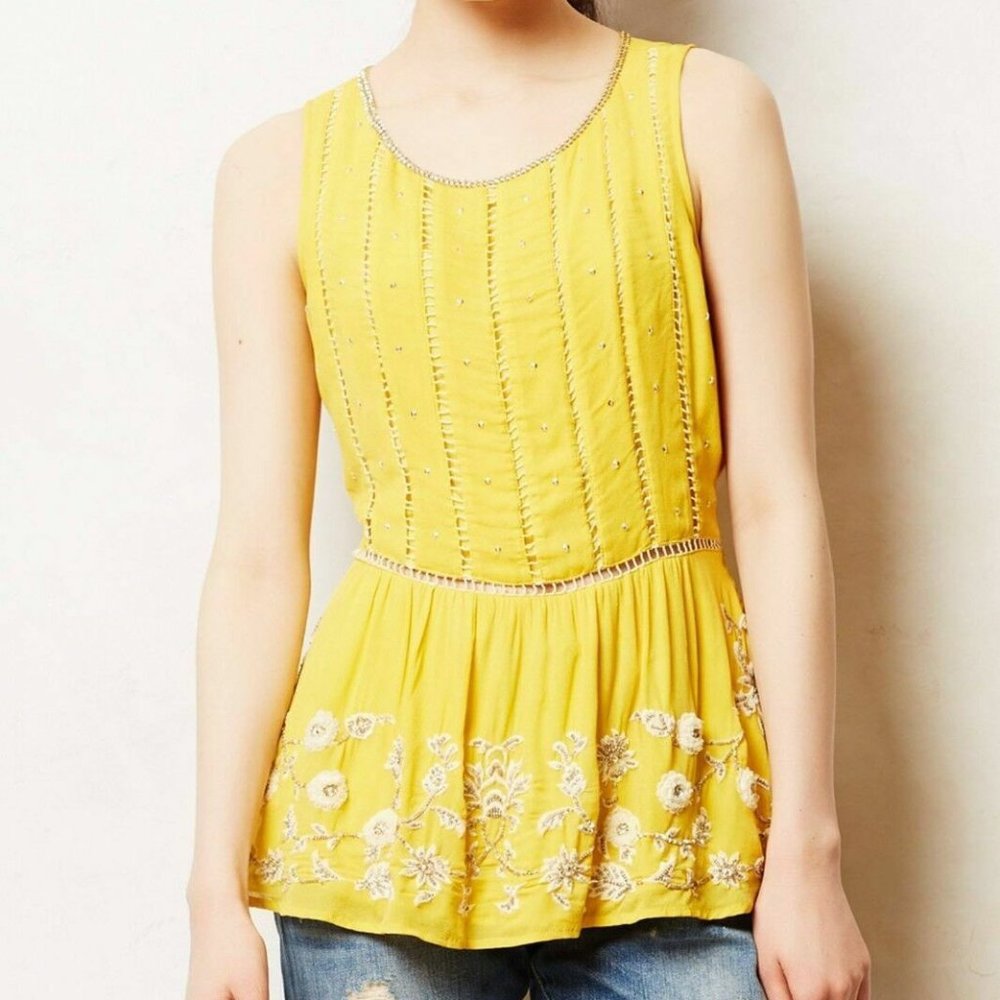 NWT Anthropologie Calendula Peplum Blouse Top by Maeve Yellow Size 2